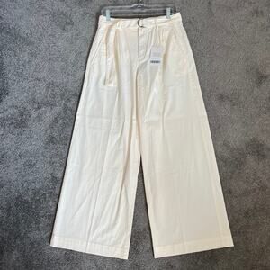 NWT Everlane Easy Wide-Leg Pant Women's Size 4 Bone/Cream Organic Cotton Stretch